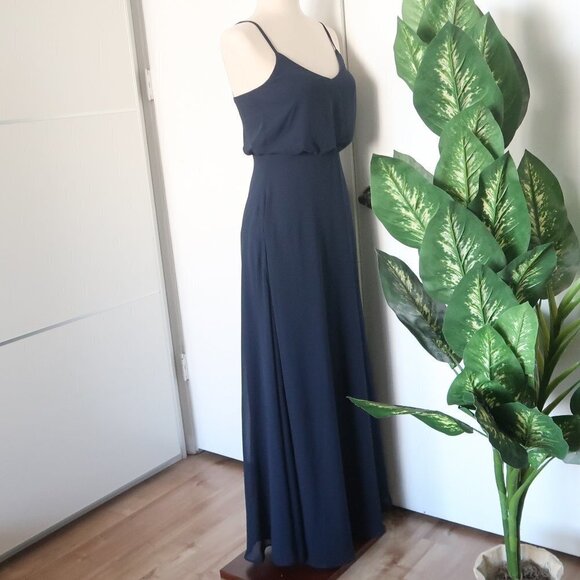𝅺Birdy Grey Gwennie Navy Chiffon Blouson Spaghetti Strap Maxi Dress Size XS - Picture 12 of 14